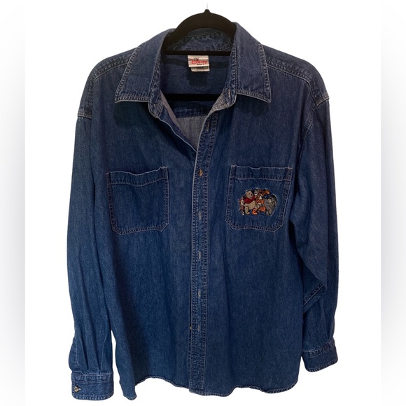 2000’s The Disney Store Winnie The Pooh Denim Button Down Shirt in Size Large - Picture 1 of 6